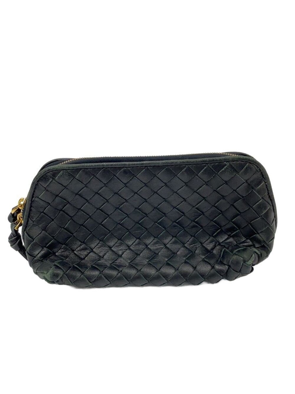 BOTTEGA VENETA Pouch Clutch Leather Black Intrecciato